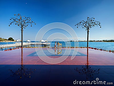 Woman at Issyk Kul Lake Stock Photo