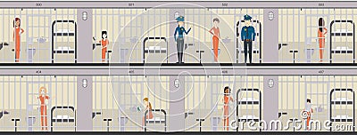 Woman in jail set. Vector Illustration