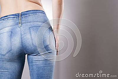 Woman in jeans close up. Beautiful female hips and buttocks Stock Photo