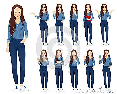 Woman in jeans set Vector Illustration