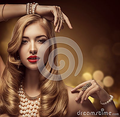 Woman Jewelry Beauty, Fashion Model Makeup, Young Girl Portrait Stock Photo