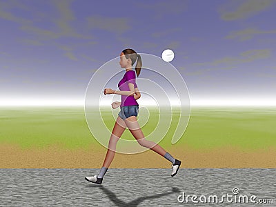 woman jogging at dawn side view Cartoon Illustration