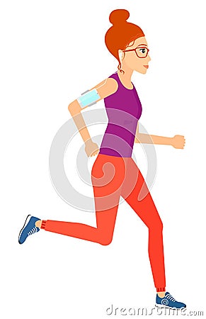 Woman jogging with earphones and smartphone Vector Illustration