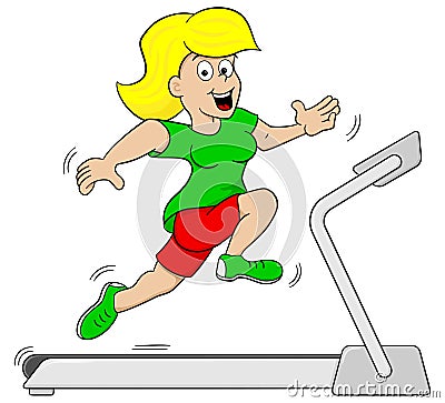 Woman jogging on a treadmill Vector Illustration