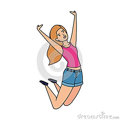 Woman jumping celebrating character Vector Illustration