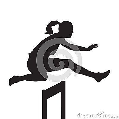 Woman jumping and running over hurdles Vector Illustration