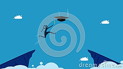 woman jumping to grab a graduation cap. graduate concept Vector Illustration