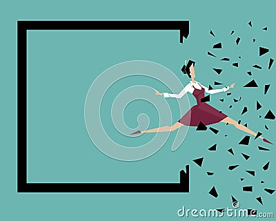 A woman jumps beyond her own limits: Breaking borders Vector Illustration