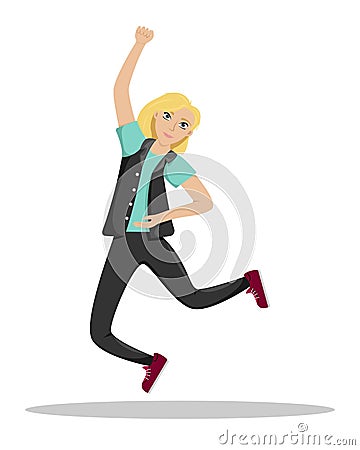 The woman jumps joyful. The girl win. Success. Isolated vector illustration Vector Illustration