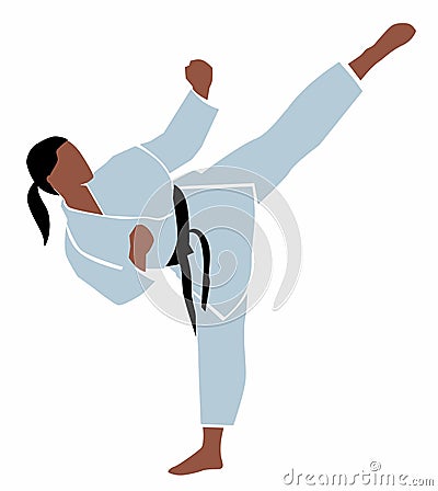 Woman karate fighter kicks Vector Illustration