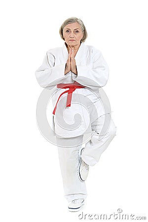 Woman in karate pose Stock Photo