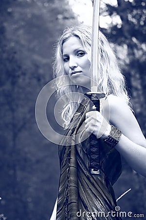 Woman with katana sword Stock Photo