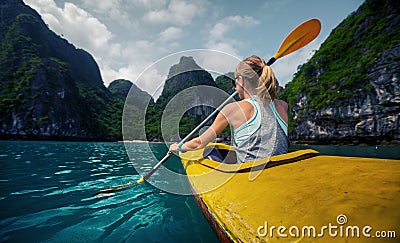 Woman with the kayak Stock Photo