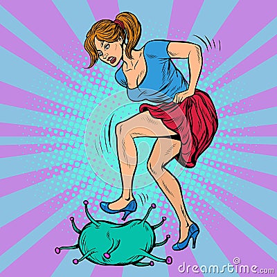 Woman kick coronavirus Vector Illustration