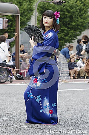 Woman in kimono at Nagoya Festival, Japan Editorial Stock Photo