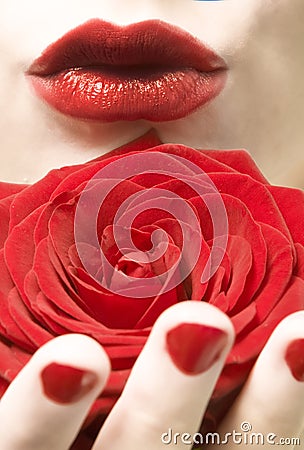 Woman kiss and rose Stock Photo