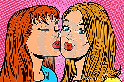 Woman kissing girlfriend on the cheek Vector Illustration