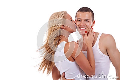 Woman kissing man Stock Photo