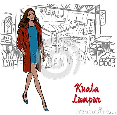 Woman in Kuala Lumpur Vector Illustration