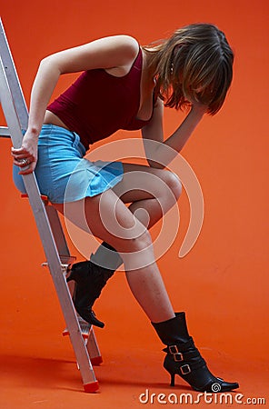 Woman On Ladder 3 Stock Photo