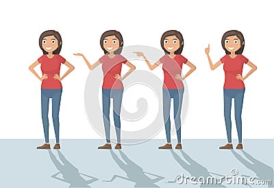 Woman lady girl female person funny cartoon casual in various Vector Illustration