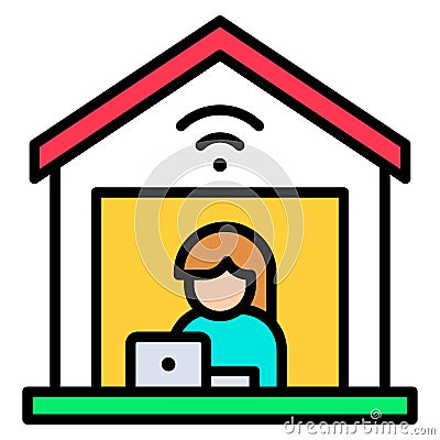 Woman with laptop in house, Work from home Vector Illustration