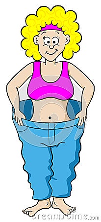 Woman in a large pants after diet Vector Illustration