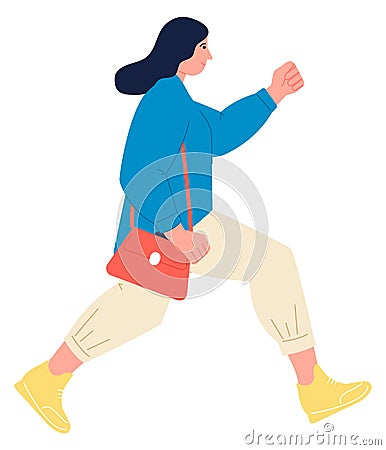 Woman late for work and running. Hurrying female worker Vector Illustration