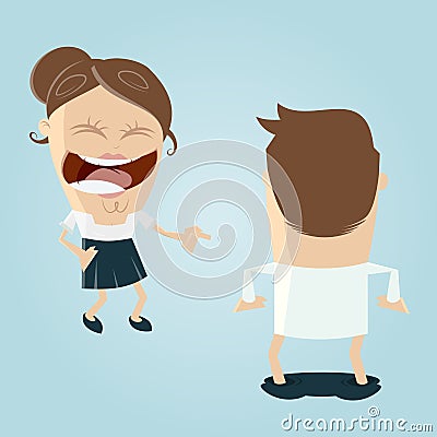 Woman laughing at man with dropped pants Vector Illustration
