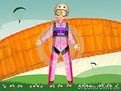 Woman launches with a parachute Stock Photo