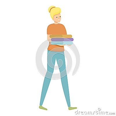 Woman laundry icon cartoon vector. Mom housework Stock Photo