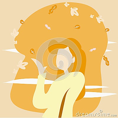 Woman and laves fall in autumn season vector image Vector Illustration