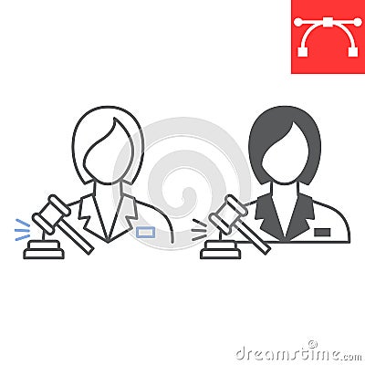 Woman lawyer line and glyph icon Vector Illustration