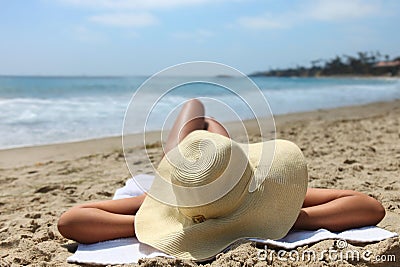 Woman Laying Out Sunbathing at the Beach Stock Photo