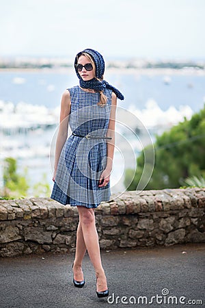Woman on Le Suquet hill in Cannes Stock Photo