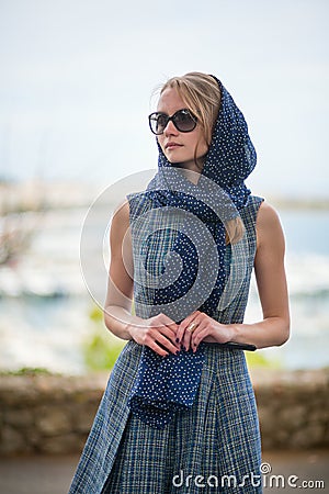 Woman on Le Suquet hill in Cannes Stock Photo