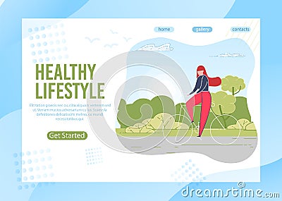 Woman Leading Healthy and Active Lifestyle Banner. Vector Illustration