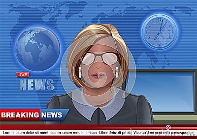 Woman leading TV news on the air Vector Illustration