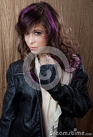 Woman in Leather Jacket Stock Photo