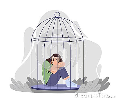 Woman leaving birdcage Vector Illustration