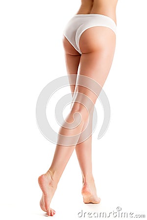 Woman Leg in White Pantie, Female Body Beauty and Skin Care Stock Photo