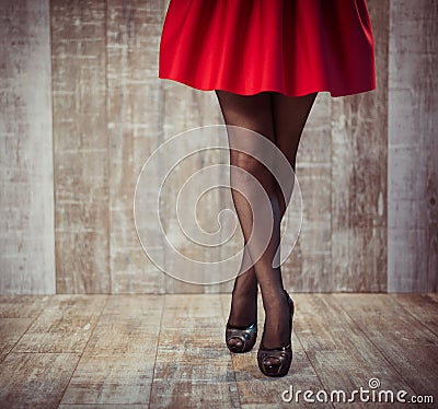 Woman legs in black stocking Stock Photo