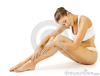 Woman Legs Body Beauty Skin Care, Female White Underwear Stock Photo