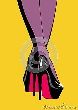 Woman legs in fashion high heels shoes. Pop art illustration. Vector Illustration