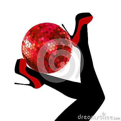 Woman legs holding a disco ball Vector Illustration