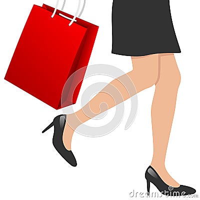 Woman Legs with Shopping Bag Vector Illustration