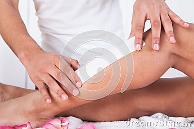 Woman legs waxed Stock Photo