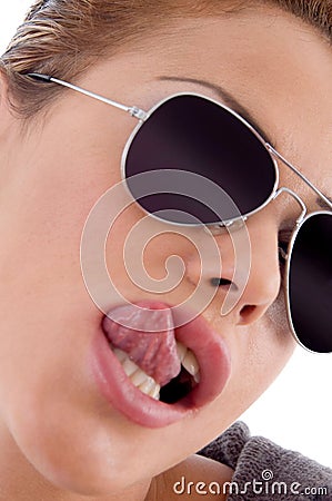Woman licking her lips Stock Photo
