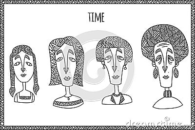 Woman life cycle from kid to grandmother. Hand Vector Illustration