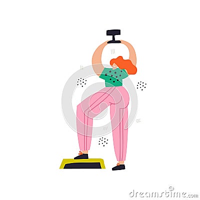 Woman lifting dumbbell hand drawn illustration Vector Illustration
